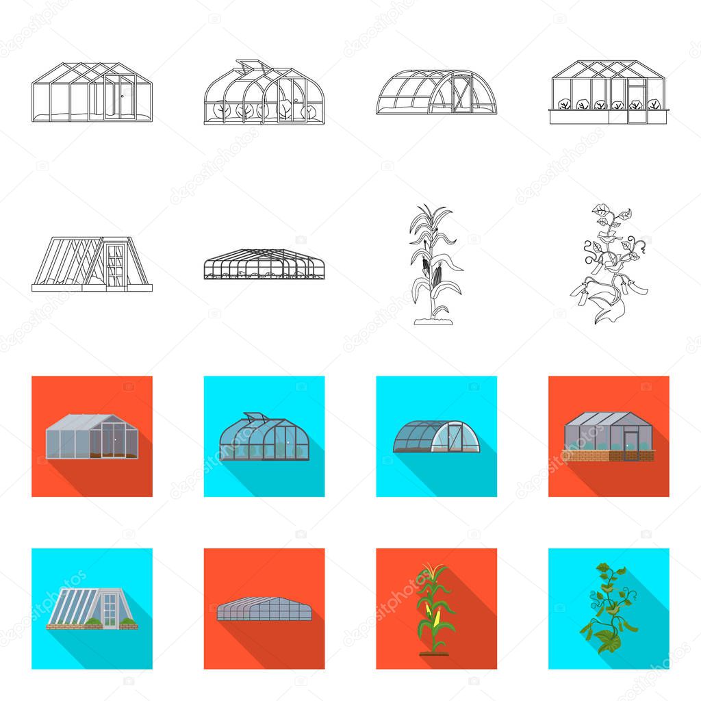 Vector illustration of greenhouse and plant logo. Collection of greenhouse and garden vector icon for stock.