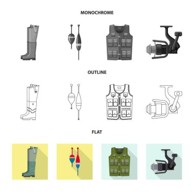 Balık ve balık tutma logo izole nesne. Balık topluluğu ve hisse senedi için ekipman vektör simgesi.