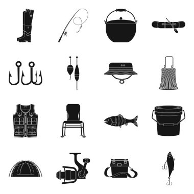 Balık ve balık tutma logo izole nesne. Balık ve ekipman hisse senedi vektör çizim topluluğu.