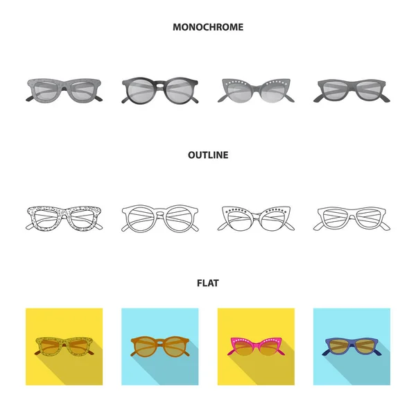 Ilustração vetorial de óculos e óculos de sol ícone. Conjunto de óculos e símbolo de estoque acessório para web . — Vetor de Stock