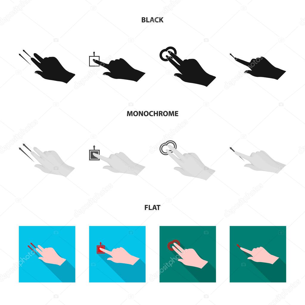 Vector illustration of touchscreen and hand logo. Set of touchscreen and touch stock symbol for web.