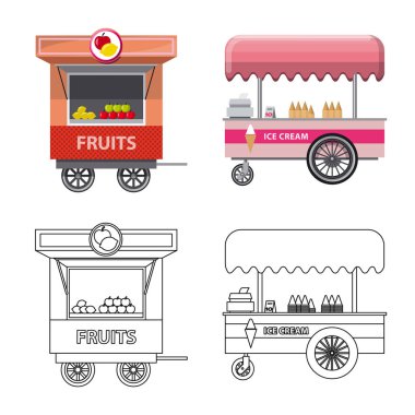 Piyasa ve dış işareti vektör çizimi. Hisse senedi için Pazar ve gıda vektör simge kümesi.