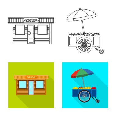 Piyasa ve dış simge vektör tasarımı. Market ve gıda vektör simgesini hissenin topluluğu.