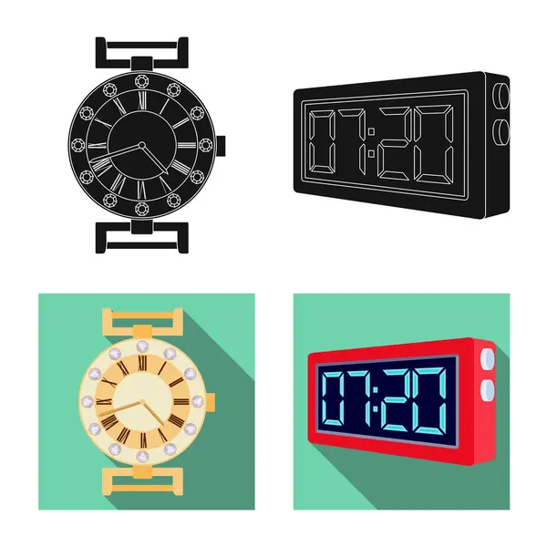 Ilustración vectorial del reloj y el logotipo del tiempo. Conjunto de reloj y círculo icono de vector para la acción . — Vector de stock