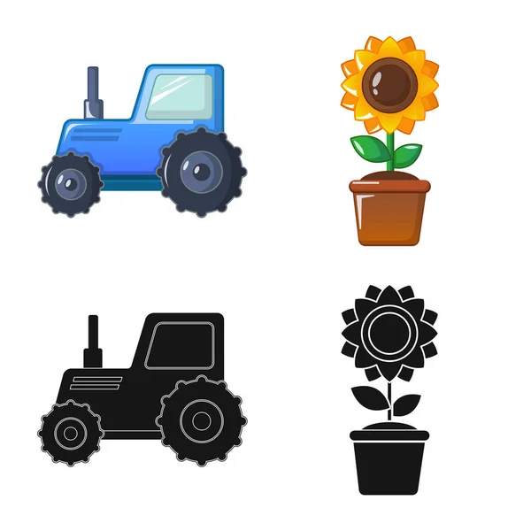 Objeto aislado de la granja y el símbolo de la agricultura. Conjunto de icono de vector de granja y planta para stock . — Vector de stock