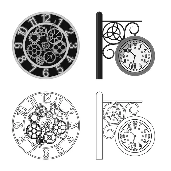 Векторная иллюстрация значка часов и времени. Коллекция часов и иконки вектора круга для склада . — стоковый вектор