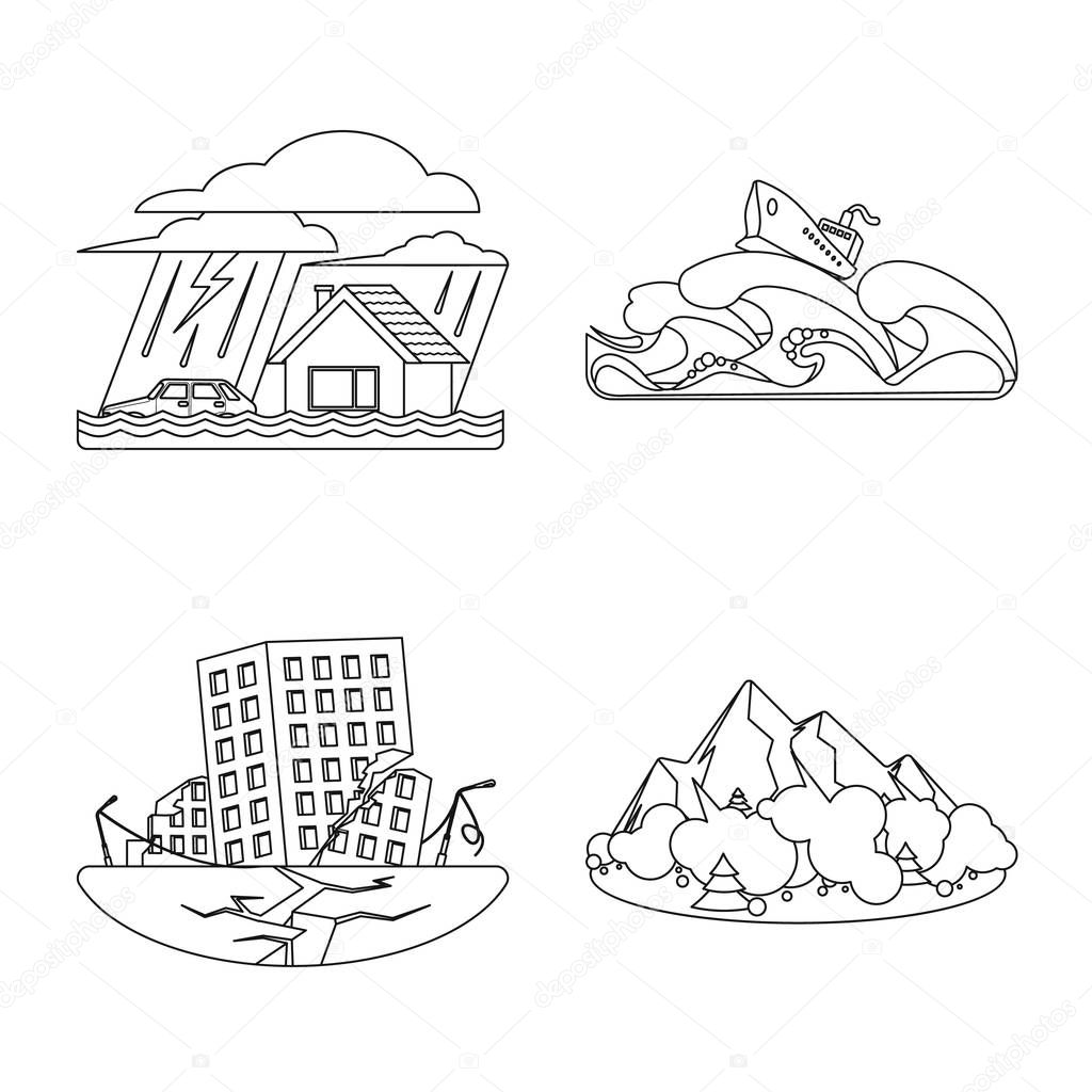 Vector illustration of natural and disaster sign. Set of natural and risk stock symbol for web.