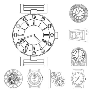 Saat ve saat simgesi yalıtılmış nesne. Hisse senedi için saat ve daire vektör simge kümesi.