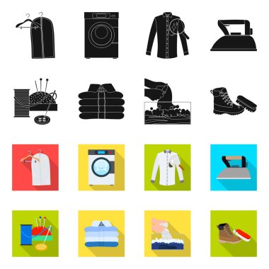 Çamaşırhane ve temiz logo vektör tasarımı. Web için çamaşır ve giysi hisse senedi simgesi kümesi.