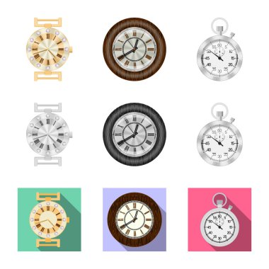 Saat ve saat logo yalıtılmış nesne. Saat ve daire hisse senedi vektör çizim seti.