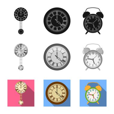 Saat ve saat simge vektör tasarımı. Hisse senedi için saat ve daire vektör simge kümesi.