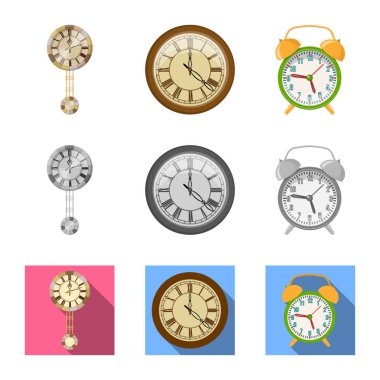 Saat ve saat simgesi yalıtılmış nesne. Hisse senedi için saat ve daire vektör simge kümesi.