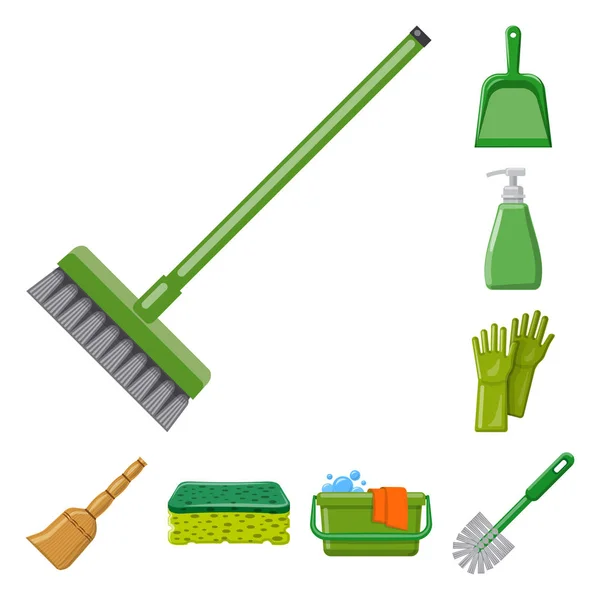 Geïsoleerde object van schoonmaak- en service-pictogram. Collectie van schoonmaak- en huishoudelijke voorraad vectorillustratie. — Stockvector