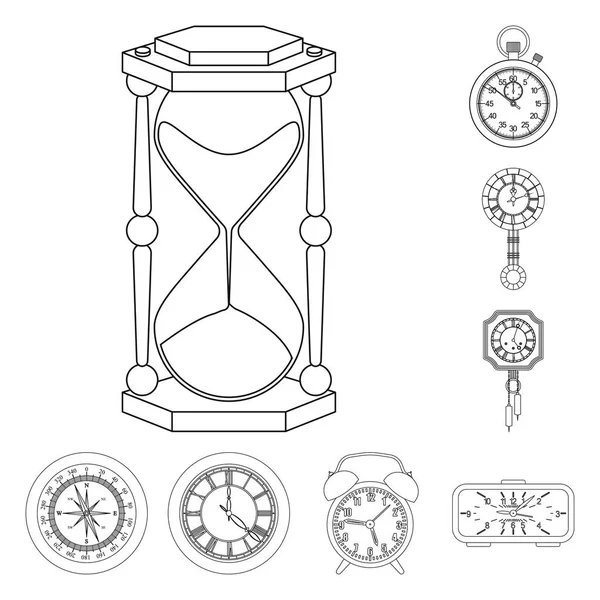 Vektorillustration av klocka och tid logotyp. Samling klockan och cirkel vektor ikonen för lager. — Stock vektor