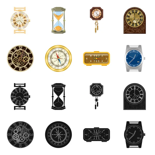 Objeto aislado de reloj y signo de tiempo. Colección de reloj y círculo símbolo de stock para la web . — Vector de stock