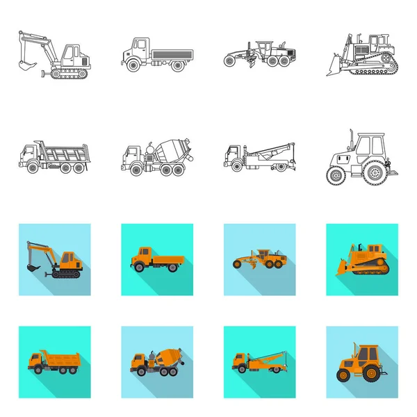 Oggetto isolato di costruzione e simbolo di costruzione. Raccolta di illustrazione vettoriale del parco macchine e delle costruzioni . — Vettoriale Stock