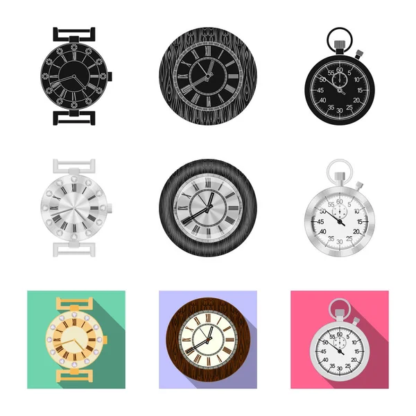 Ilustración vectorial del reloj y la señal de tiempo. Conjunto de ilustración de vector de stock de reloj y círculo . — Vector de stock