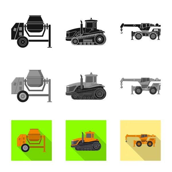 Illustrazione vettoriale dell'icona di costruzione e costruzione. Set di icone vettoriali di costruzione e macchinari per magazzino . — Vettoriale Stock