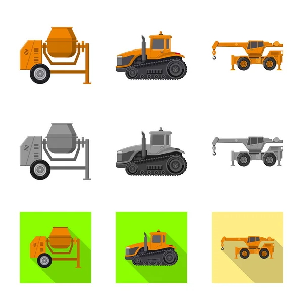 Illustrazione vettoriale del segno di costruzione e costruzione. Set di icone vettoriali di costruzione e macchinari per magazzino . — Vettoriale Stock