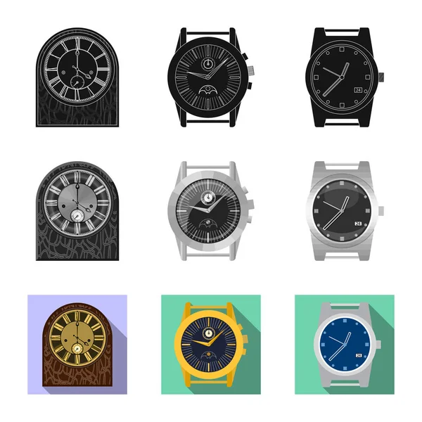 Diseño vectorial del reloj y el símbolo de tiempo. Colección de reloj y círculo símbolo de stock para la web . — Archivo Imágenes Vectoriales