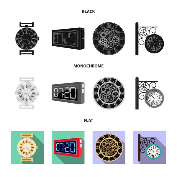 Objeto aislado de reloj y signo de tiempo. Conjunto de reloj y círculo icono de vector para la acción . — Archivo Imágenes Vectoriales