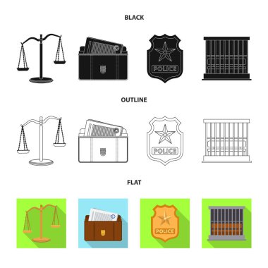 Hukuk ve avukat simge vektör Illustration. Hukuk ve adalet hisse senedi vektör çizim seti.
