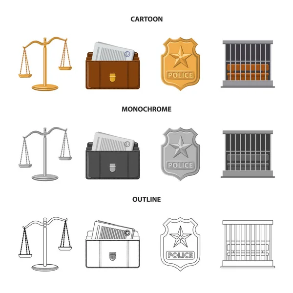 Geïsoleerde object van pictogram wet en advocaat. Set van recht en rechtvaardigheid voorraad vectorillustratie. Rechtenvrije Stockillustraties