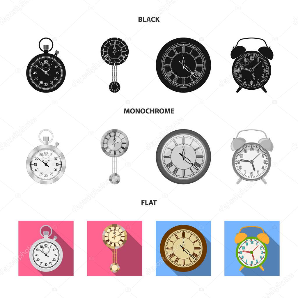 Vector design of clock and time sign. Collection of clock and circle vector icon for stock.
