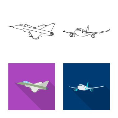 Uçak ve taşıma logosu yalıtılmış nesne. Web için uçak ve gökyüzü hisse senedi simgesi kümesi.