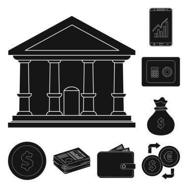 Banka ve para logo vektör Illustration. Web için banka ve bill hisse senedi simgesi kümesi.