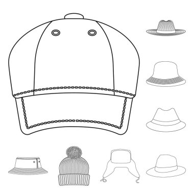 Şapkalar ve kap logo vektör Illustration. Şapkalar ve hisse senedi için aksesuar vektör simge kümesi.