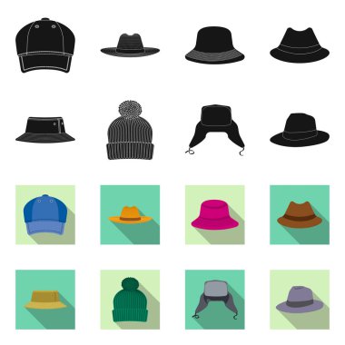 İllüstrasyon işareti şapkalar ve kap vektör. Web için hisse senedi sembolü şapkalar ve aksesuar koleksiyonu.