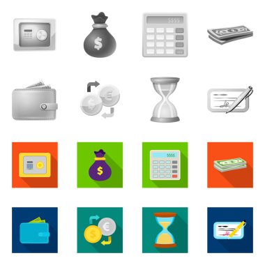 Banka ve para işareti vektör tasarımı. Hisse senedi için banka ve bill vektör simge kümesi.