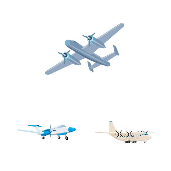 Projeto vetorial de avião e logotipo de transporte. Coleção de plano e céu estoque vetor ilustração . — Vetor de Stock