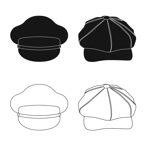 Projeto vetorial de chapéus e chapéus. Coleção de chapelaria e ícone de vetor acessório para estoque . — Vetor de Stock