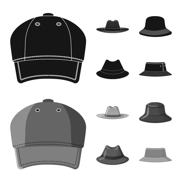 Ilustración vectorial de casco e icono de la tapa. Conjunto de casco y accesorio icono de vector para stock . — Vector de stock