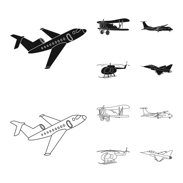 Objeto isolado de avião e símbolo de transporte. Coleção de plano e céu estoque vetor ilustração . — Vetor de Stock