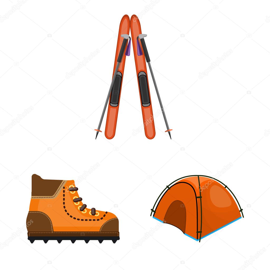 Vector illustration of mountaineering and peak logo. Collection of mountaineering and camp stock symbol for web.