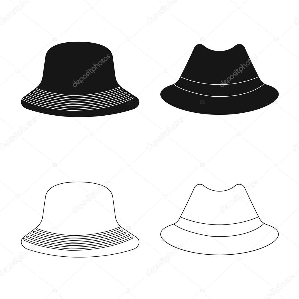 Vector illustration of headgear and cap symbol. Collection of headgear and accessory stock vector illustration.