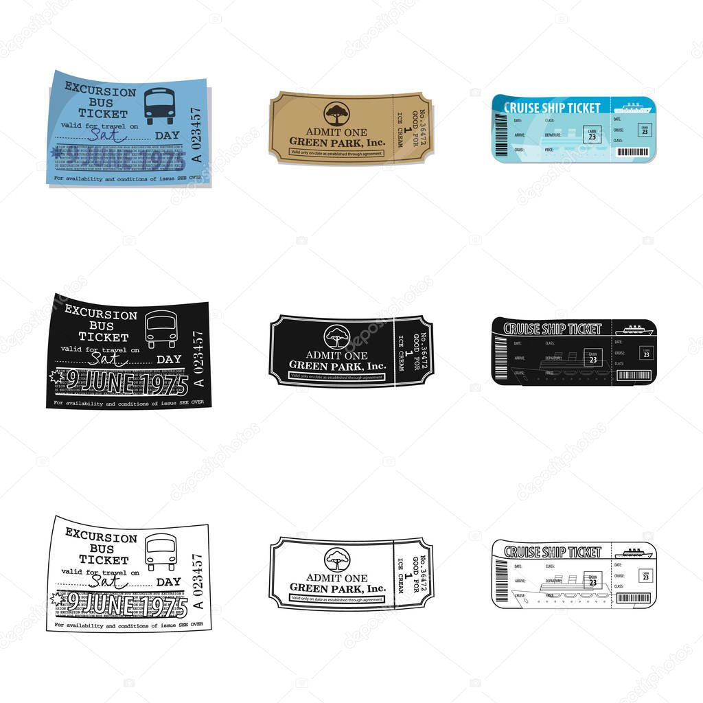 Vector design of ticket and admission sign. Collection of ticket and event stock symbol for web.