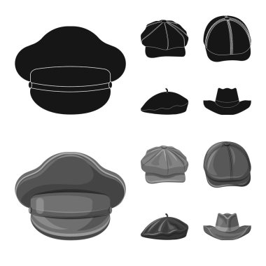 Şapkalar ve kap işareti tasarımını vektör. Web için hisse senedi sembolü şapkalar ve aksesuar koleksiyonu.