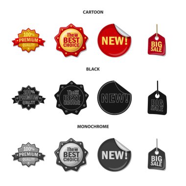 İllüstrasyon işareti amblemi ve rozet vektör. Hisse senedi için amblem ve etiket vektör simge topluluğu.