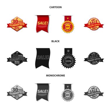 İllüstrasyon işareti amblemi ve rozet vektör. Hisse senedi için amblem ve etiket vektör simge topluluğu.