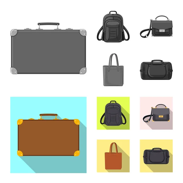 가방과 수하물 아이콘의 벡터 디자인입니다. 가방 및 여행 주식 벡터 일러스트 레이 션의 컬렉션. — 스톡 벡터
