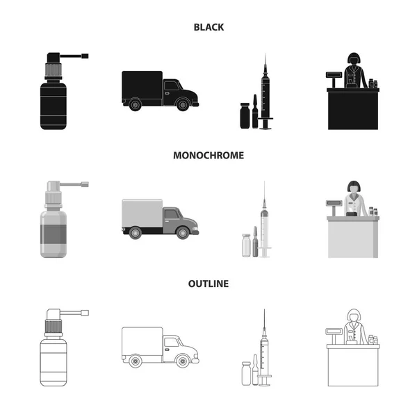 Projeto vetorial da farmácia e ícone do hospital. Conjunto de farmácia e ícone de vetor de negócios para estoque . — Vetor de Stock