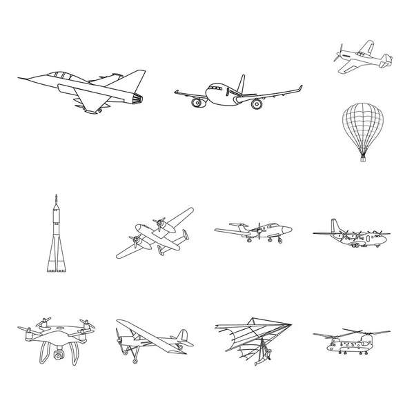 Vektorillustration des Flugzeugs und des Transportlogos. Sammlung von Flugzeug- und Himmelsvektorillustrationen. — Stockvektor