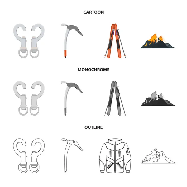 Oggetto isolato di alpinismo e logo di picco. Serie di illustrazioni vettoriali alpinistiche e campestri . — Vettoriale Stock