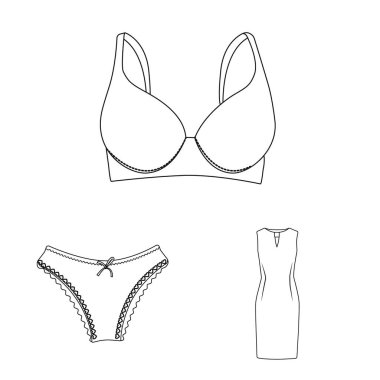 Kadın ve giyim simge vektör tasarımı. Hisse senedi için kadın ve aşınma vektör simge topluluğu.