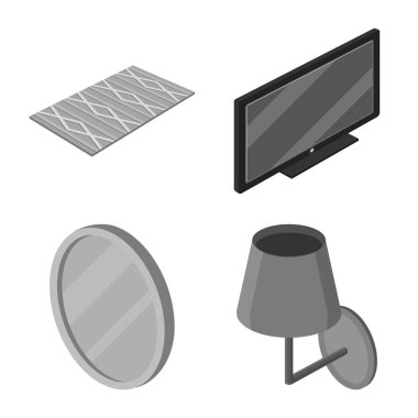 Yatak odası ve oda simge vektör tasarımı. Hisse senedi için yatak ve mobilya vektör simge topluluğu.