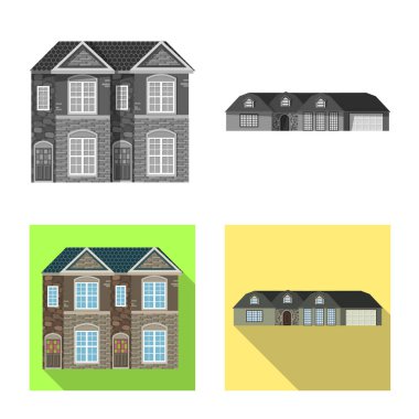 Bina ve açık yalıtılmış nesne simgesi. Bina ve hisse senedi için çatı vektör simge kümesi.